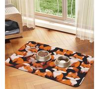 lots of cartoon little foxes Pet Water Absorbent Faux Leather Feeding Mat 30x45cm Non Slip Durable Mat for Cat and Dog Bowls