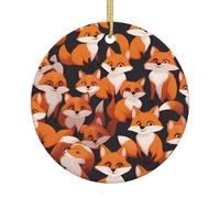 lots of cartoon little foxes Printed Double-Sided Christmas Ceramic Ornaments-Home, Unique Souvenir and Tree Pendants