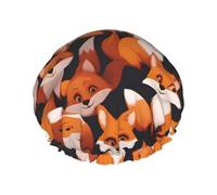lots of cartoon little foxes Printed shower cap, reusable, specially designed for women's long hair, double-layer structure, suitable for bathing.