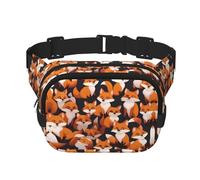 lots of cartoon little foxes Square Double-Layer Waist Bag with Adjustable Strap for Outdoor Activities, Black, One Size