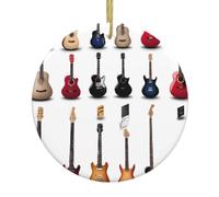 Lots of colorful guitars Print Ceramic Christmas Tree Hanging Ornaments - Round Decorative Keepsake for Xmas, Home, Party, Holiday