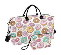 Lots of Cute Doughnuts on A White Background Large Bag Carry On Weekend Bag Workout Bag with Adjustable Strap for Trip Large Capacity