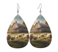 Lots of cute sheep double-sided printed leather earrings int and shape of water drops, creative, light and novel, bright and vivid colors.