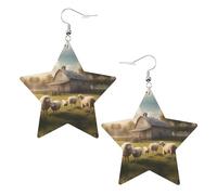 Lots of cute sheep Prints Leather Star-Shaped Earrings Lightweight And Stylish Accessories For Parties Dances And Everyday Life.