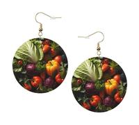 Lots of fresh vegetables Print Leather Earrings Trendy Round Drop Earrings, Lightweight Dangle Jewellery for Women