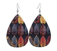 Lots of leaves. Women's Teardrop Leather Earrings - Lightweight PVC Dangle Earrings, 925 Silver Hooks, Double-Sided Prints | Hypoallergenic Gift