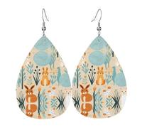 Lots of rabbits Pattern leather earrings | Water drop-shaped printed earrings, suitable for daily/party/dating scenes