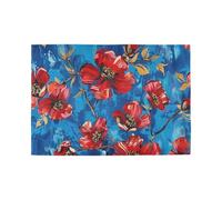 Lots Of Red Flowers on A Blue Background Decorative placemats for dining table heat resistant linen kitchen mat washable individuales para mesa de comedor redondo set of 6 12x18