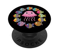 Lots of small colourful fun fish and sweet little jellyfish PopSockets Swappable PopGrip