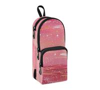 Lots Of Sparkling Stars on A Pink Background Nylon 3 Compartments Teen Pencil Bag study&multifunctional Zipper Pencil Case School Stationery for Student Middle School 1600ml