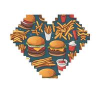 Lots of Tasty Food Print Building Brick Block Puzzle - Heart Shaped Picture Puzzles, Wooden Picture Jigsaw Puzzles