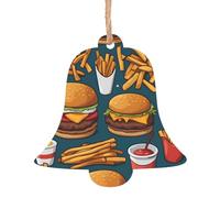 Lots of tasty food Wooden Christmas Tree Ornaments Bell Shape 2 PCS - Vintage Pendant Decorations for Holiday Home Decor