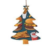 Lots of tasty food Wooden Christmas Tree Shape Ornaments 6 PCS Suitable For Hanging On Walls Doors And Windows