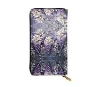 Lots of Violets Patterned Leather Long Wallet (7.5 * 4.1 inches) | Extra Large Multi-Function Compartment | Great Gift