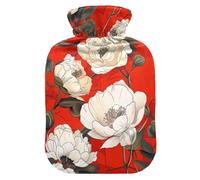 Lots of White Flowers on A Red Background hot Water Bottles with Soft Cover, 1L hot Water Bags for Tummy Warmer, Sore Muscle, Bolsa de agua Caliente para el Dolor