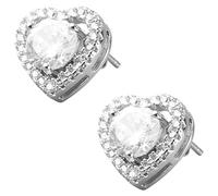 Lotsdonxia 1 Pair Heart-Shaped Cubic Zirconia Stud Earrings Sterling Silver Dainty Jewelry for Weddings, Brides & Bridesmaids, Elegant Sparkling Design