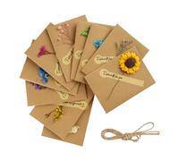 Lotsdonxia 10-Pack Handmade Dried Flower Greeting Cards - Retro Kraft Paper Blank Note Cards with Envelopes for Birthday, Wedding, Christmas and Thank You Messages (Assorted Floral Designs)