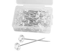 Lotsdonxia 100 Pcs Clear Diamond Head Sewing Pins with Storage Box Durable and Stylish Precision Crafting Needs for Sewing Wedding Decorations Flower Bouquets DIY