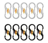 Lotsdonxia 10Pcs Mini S-Carabiner Clips Stainless Steel Locking Keychain Hooks for Outdoor, Hiking, Camping Travel Lightweight, Rustproof Colour-Coded (Black/Silver)