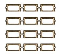 Lotsdonxia 12 Pcs Antique Bronze Label Holders with Screws - Vintage Metal Tag Frames for Drawers, Cabinets & Storage Boxes, Iron Card Holders