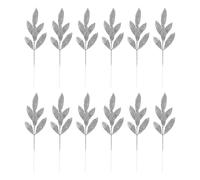 Lotsdonxia 12 Pcs Artificial Glitter Leaves Branches - 13.1 Inch Silver Christmas Tree Picks for DIY Crafts, Xmas Wreaths, Garland Arrangements and Holiday Home Decor (Silver)