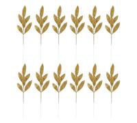 Lotsdonxia 12 Pcs Artificial Glitter Leaves Branches - 13.1 Inch Silver Christmas Tree Picks for DIY Crafts, Xmas Wreaths, Garland Arrangements and Holiday Home Decor (Gold)