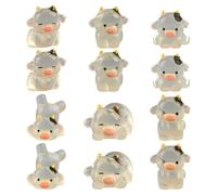 Lotsdonxia 12 Pcs Assorted Mini Resin Cow Figurines - Transparent Luminous Miniature Animal Decor for Garden, Car Dash, Cake Toppers & DIY Crafts