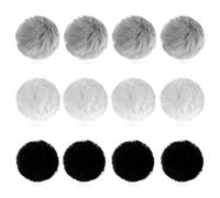 Lotsdonxia 12 Pcs Faux Fur Pom Pom Balls, Soft Pet Toys for Cats, Interactive Play, 8cm Diameter, Assorted Black, White and Grey Colours