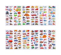 Lotsdonxia 12 Sheets 3D Puffy Car Stickers, 200+ Pcs Vehicle Theme Waterproof Removable Decals for Kids' DIY Crafts, Party Bag Fillers & Scrapbooking Activities