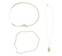 Lotsdonxia 14K Gold Layered Choker, Triple Chain Square Pendant | Light gold finish, snake, braided and O-chains, adjustable extender, hypoallergenic brass, gift for women, wedding, birthday,
