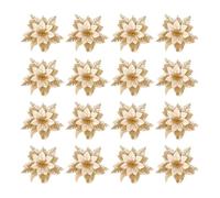 Lotsdonxia 16 Pieces Glitter Christmas Decorations - 14.5cm Artificial Flowers with Stem & Clip for Xmas Tree, Wreaths, Wedding Party and Home Festive Decor (Gold)