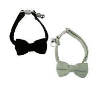 Lotsdonxia 2 Pack Soft Corduroy Pet Collars, Adjustable Breakaway Safety Cat Neckwear with Detachable Bow Tie and Bell, Comfortable Lightweight Pet Accessories for Small Animals, Black & Green