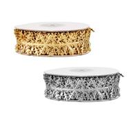 Lotsdonxia 2 Pcs 10m Glitter Snowflake Ribbon - Embossed Wired Trim for Christmas Tree Decorations, Gift Wrapping, Craft Sewing and Party Events (Silver & Gold)