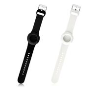 Lotsdonxia 2 Pcs Adjustable AirTag Wristband for Kids and Adults - Waterproof Silicone Tracker Bracelet, Secure Anti-Loss Design for Swimming, Toddlers, Elders (Black and White)