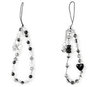 Lotsdonxia 2 PCS Butterfly Beaded Phone Charm Straps - Crystal Design Pearl Bracelet Lanyard for Smartphones, Anti-Loss Retro Mobile Accessory & Gift for Women/Men