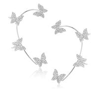 Lotsdonxia 2 PCS Butterfly Ear Cuff Earrings - Adjustable Silver Rhinestone Ear Clips for Women & Girls | No-Piercing Vintage Jewellery for Parties & Events
