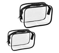 Lotsdonxia 2 Pcs Clear Travel Toiletry Bag Set - Waterproof PVC Cosmetic Organizer with Zipper, Transparent Wash Pouch for Men, Women, Kids (Black)