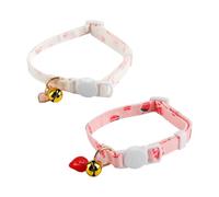 Lotsdonxia 2 Pcs Cotton Cat Collars, Adjustable Breakaway Safety Kitten Collars with Heart Pendant & Bell, Pink & White Charm