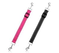 Lotsdonxia 2 Pcs Dog Collar Clip, Retractable Safety Lead Connector with Double Backup Clasps - Adjustable Reflective Nylon Clip for Harness to Collar Security (Black and Rose Red)