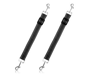 Lotsdonxia 2 Pcs Dog Collar Clip, Retractable Safety Lead Connector with Double Backup Clasps - Adjustable Reflective Nylon Clip for Harness to Collar Security (Black)