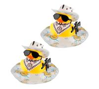 Lotsdonxia 2 Pcs Duck Car Ornament, Fun Rubber Duck with Swim Ring, Sunglasses and Other Accessories, Squeezable Dashboard Decor for Cars, Gifts (Cowboy)