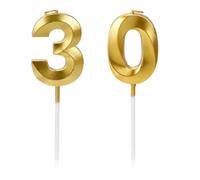 Lotsdonxia 2 Pcs Gold Digital Birthday Candles - Gold Smokeless Cake Candle for Birthday Celebration, Anniversary | Eco-Friendly (30th)