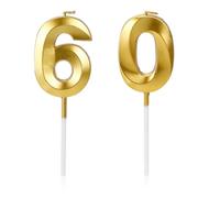 Lotsdonxia 2 Pcs Gold Digital Birthday Candles - Gold Smokeless Cake Candle for Birthday Celebration, Anniversary | Eco-Friendly (60th)