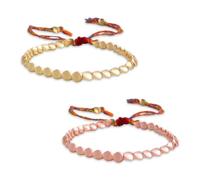 Lotsdonxia 2 Pcs Handcrafted Himalayan Copper Bracelet Set - Buddhist-Inspired Good Luck Energy and Wellness Gift, Adjustable Spiritual Jewellery for Men & Women (Rose & Gold)