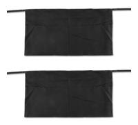 Lotsdonxia 2 Pcs Heavy Duty Waist Apron - Black Unisex Server Apron with 3 Pockets, Adjustable Waterproof Workwear for Restaurant, Kitchen Staff, Waitress and Barista