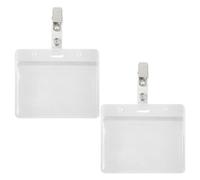 Lotsdonxia 2 Pcs Waterproof PVC ID Badge Holders - Clear, Vertical Card Sleeves with Metal Clips for Work, Office, Hospital, and School Use