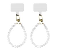 Lotsdonxia 2 Pcs White Phone Lanyard & Mobile Phone Chain Beads with 2 Back Patches - Universal Hands-Free Wrist Strap for All Cell Phones & Cases