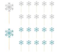 Lotsdonxia 20 Pcs Frozen Cupcake Toppers - Winter Wonderland Snowflake Decorations for Birthdays, Christmas, Elsa Theme Parties | Reusable Blue & Silver Cake Topper Toothpicks