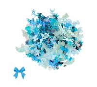 Lotsdonxia 200 Pcs Blue Nail Charms, Mixed Designs Including Bows & Roses - 3D Flat Back Nail Art Accessories for DIY Manicure Decoration