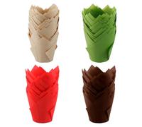 Lotsdonxia 200 Pcs Tulip Shaped Cake Paper Cups - Greaseproof Muffin Cases for Baking, 4 Assorted Colours, Non-Stick for Home & Party Use